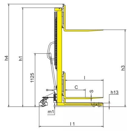 DELACCO RVV1500-PV ručni visokopodizni viljuškar sa podesivim vilicama 1500kg 1600mm skica 1